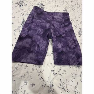 Mondetta Girls Purple Floral Bike Shorts Size 7-8 High Waist Stretch